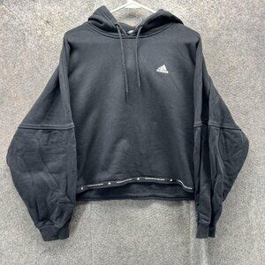 Adidas Hoodie Womens Medium Black Cropped Pullover Logo Sweatshirt H64967
